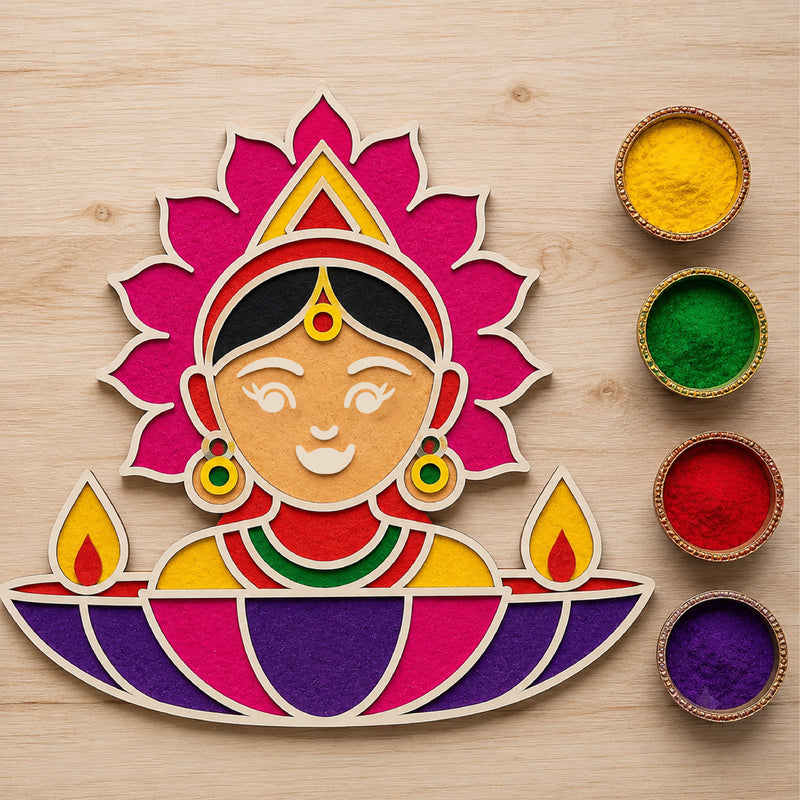 Todfod Wooden Lakshmi Rangoli for Floor Decoration Reusable MDF Diwali Rangoli for Home Entrance Pooja Festival Decor 12 Inch