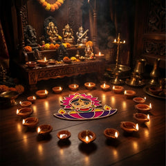 Todfod Wooden Lakshmi Rangoli for Floor Decoration Reusable MDF Diwali Rangoli for Home Entrance Pooja Festival Decor 12 Inch