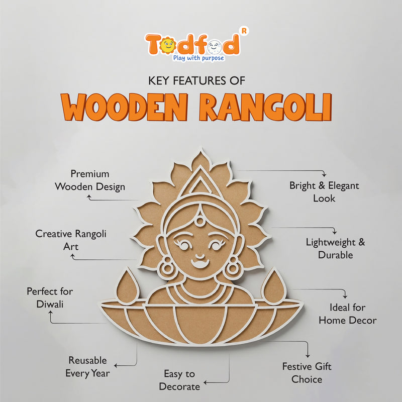 Todfod Wooden Lakshmi Rangoli for Floor Decoration Reusable MDF Diwali Rangoli for Home Entrance Pooja Festival Decor 12 Inch