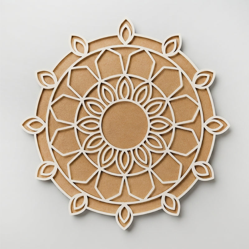 Todfod Wooden Mandala Rangoli for Floor Decoration Reusable MDF Rangoli for Diwali Home Entrance Pooja Festival Decor 12 Inch