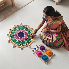 Todfod Wooden Mandala Rangoli for Floor Decoration Reusable MDF Rangoli for Diwali Home Entrance Pooja Festival Decor 12 Inch