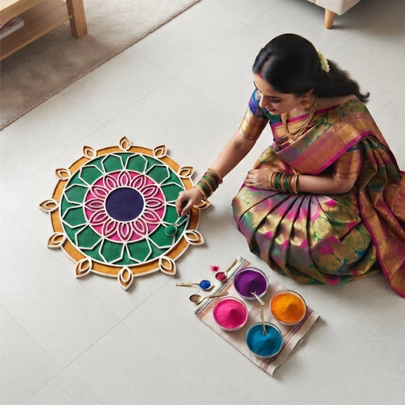 Todfod Wooden Mandala Rangoli for Floor Decoration Reusable MDF Rangoli for Diwali Home Entrance Pooja Festival Decor 12 Inch