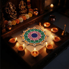 Todfod Wooden Mandala Rangoli for Floor Decoration Reusable MDF Rangoli for Diwali Home Entrance Pooja Festival Decor 12 Inch