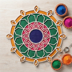 Todfod Wooden Mandala Rangoli for Floor Decoration Reusable MDF Rangoli for Diwali Home Entrance Pooja Festival Decor 12 Inch