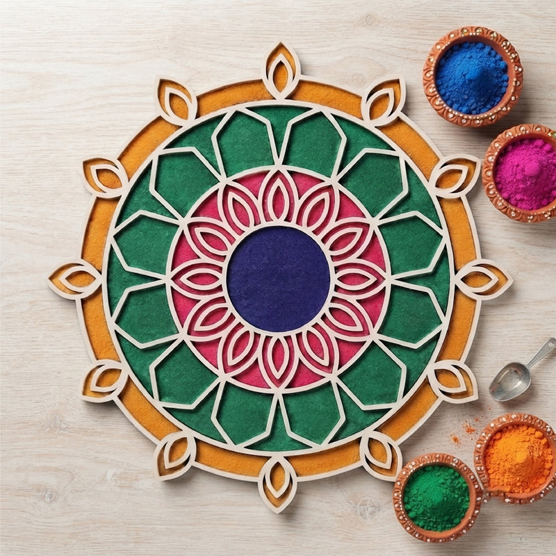 Todfod Wooden Mandala Rangoli for Floor Decoration Reusable MDF Rangoli for Diwali Home Entrance Pooja Festival Decor 12 Inch