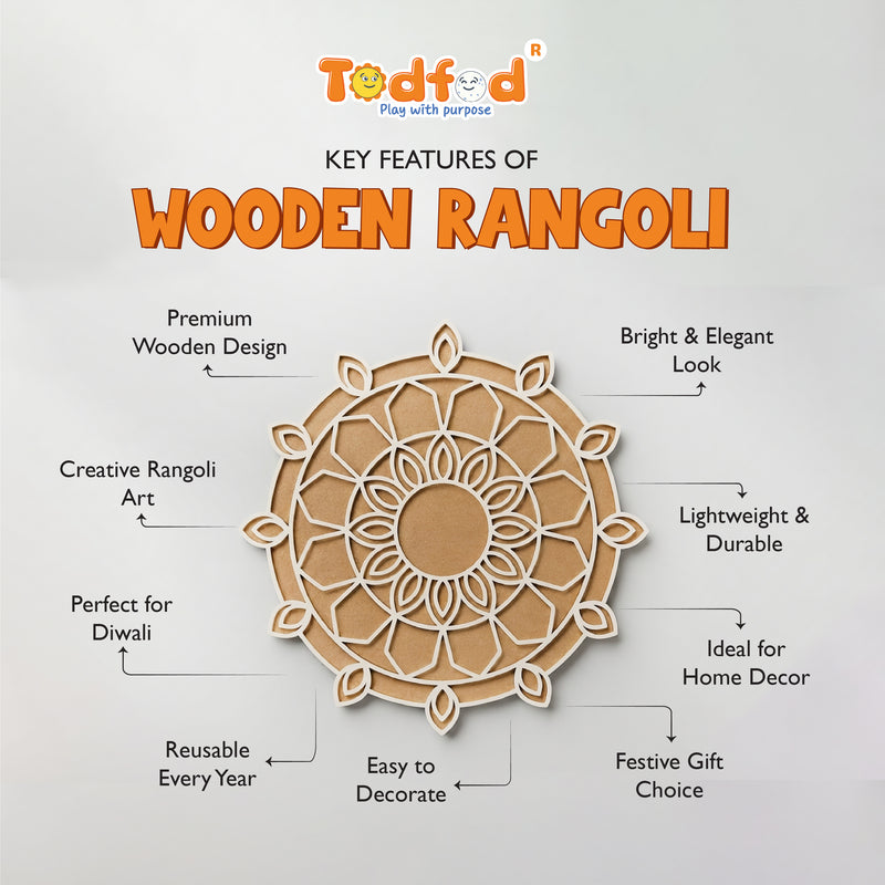 Todfod Wooden Mandala Rangoli for Floor Decoration Reusable MDF Rangoli for Diwali Home Entrance Pooja Festival Decor 12 Inch