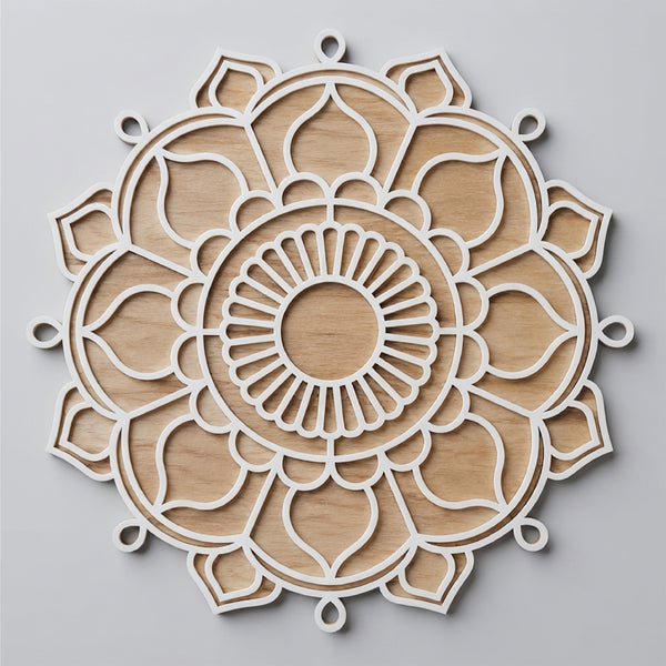 Todfod Wooden Floral Mandala Rangoli for Floor Decoration Reusable MDF Rangoli for Diwali Home Entrance Pooja Festival Decor 12 Inch