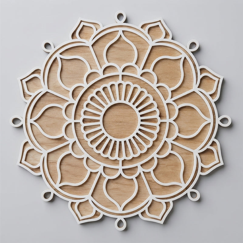 Todfod Wooden Floral Mandala Rangoli for Floor Decoration Reusable MDF Rangoli for Diwali Home Entrance Pooja Festival Decor 12 Inch
