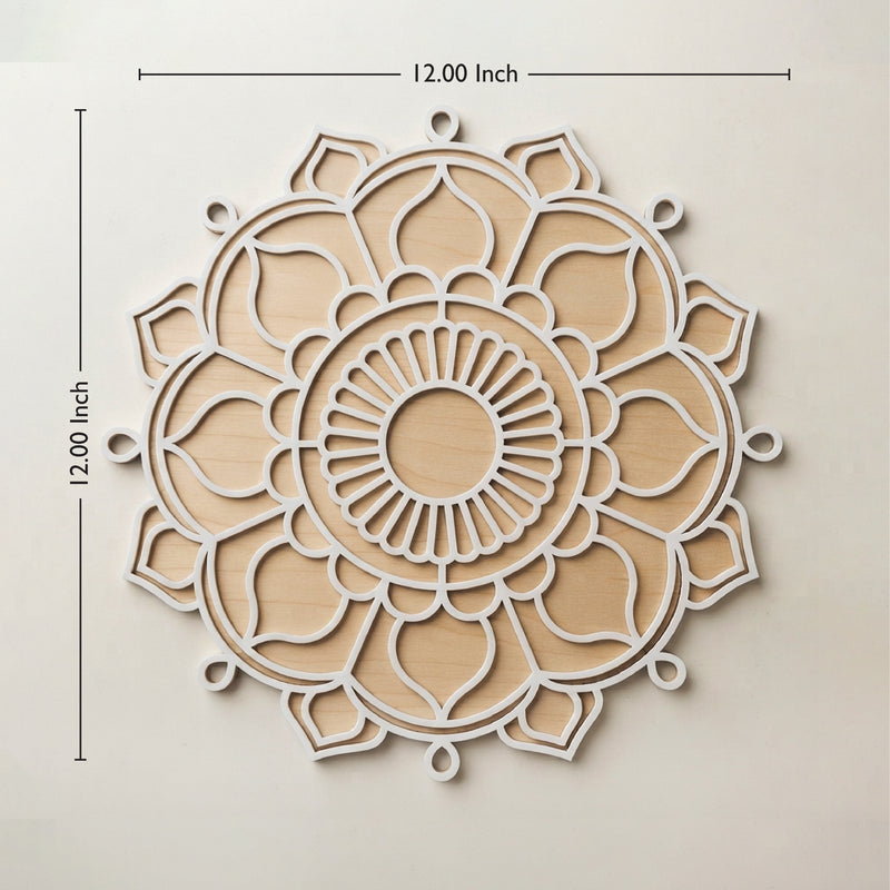Todfod Wooden Floral Mandala Rangoli for Floor Decoration Reusable MDF Rangoli for Diwali Home Entrance Pooja Festival Decor 12 Inch