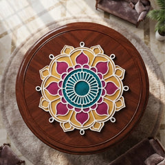 Todfod Wooden Floral Mandala Rangoli for Floor Decoration Reusable MDF Rangoli for Diwali Home Entrance Pooja Festival Decor 12 Inch