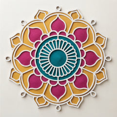 Todfod Wooden Floral Mandala Rangoli for Floor Decoration Reusable MDF Rangoli for Diwali Home Entrance Pooja Festival Decor 12 Inch