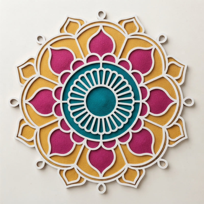 Todfod Wooden Floral Mandala Rangoli for Floor Decoration Reusable MDF Rangoli for Diwali Home Entrance Pooja Festival Decor 12 Inch