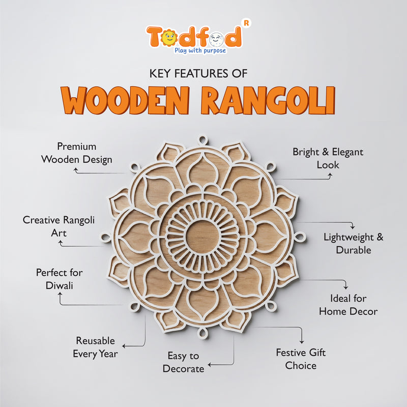 Todfod Wooden Floral Mandala Rangoli for Floor Decoration Reusable MDF Rangoli for Diwali Home Entrance Pooja Festival Decor 12 Inch