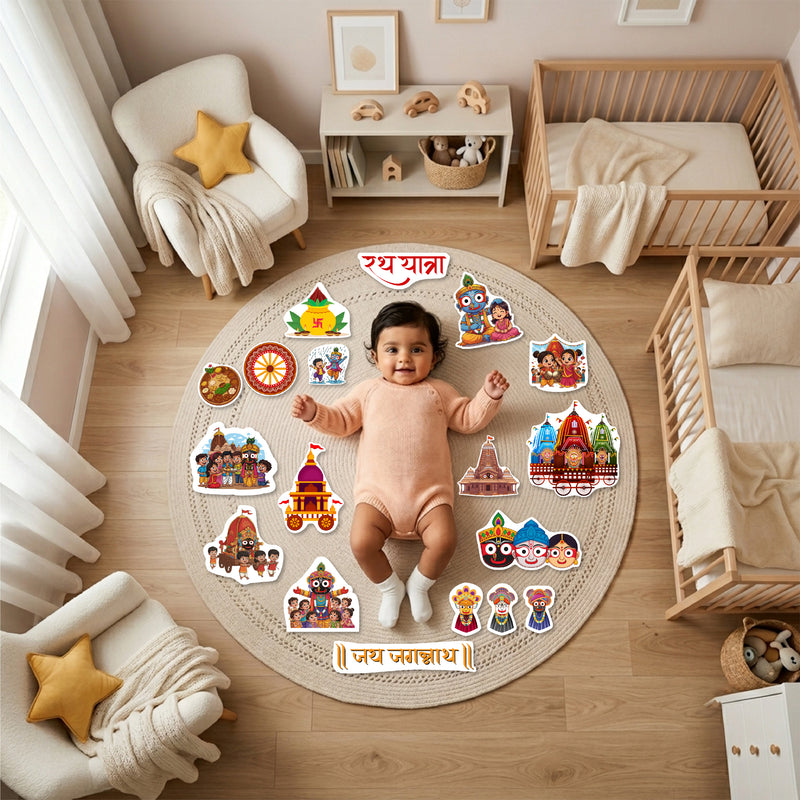 Rath Yatra Theme Baby Photoshoot Props | 15+ Cardpaper Cartoon Cutouts for Newborn Photography & Festival Decor