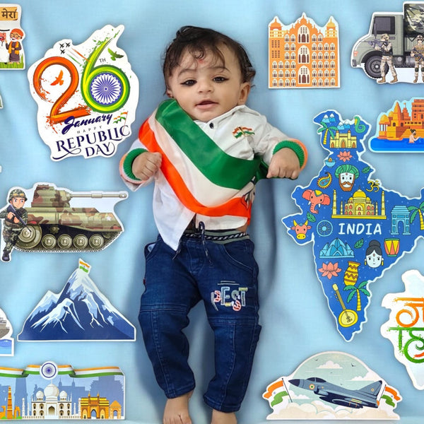 Todfod Republic Day Photo Booth Props | 20+ Patriotic Cards for Kids & Families | Indian Flag, Ashoka Chakra & 26 January Designs | Premium Cardstock Material | Perfect for Independence Day