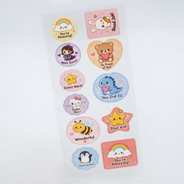 TodFod Rewards DTF Heat Transfer Sticker Sheet | Cute Motivational Iron-On Transfers for Kids T-Shirts, Hoodies, Bags & Fabric DIY Crafts | 11 x 4 Inch