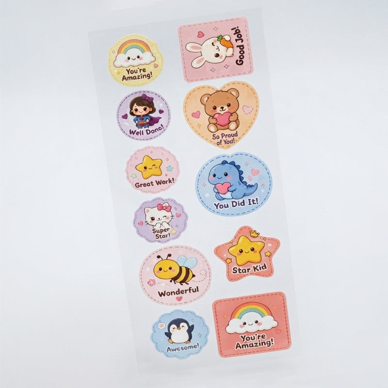TodFod Rewards DTF Heat Transfer Sticker Sheet | Cute Motivational Iron-On Transfers for Kids T-Shirts, Hoodies, Bags & Fabric DIY Crafts | 11 x 4 Inch