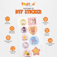 TodFod Rewards DTF Heat Transfer Sticker Sheet | Cute Motivational Iron-On Transfers for Kids T-Shirts, Hoodies, Bags & Fabric DIY Crafts | 11 x 4 Inch