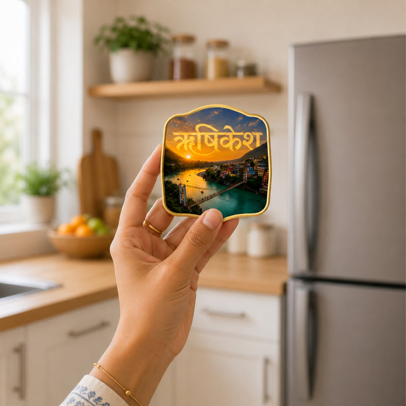 Todfod Rishikesh Fridge Magnet | Wooden Rishikesh Ganga River & Lakshman Jhula Souvenir Refrigerator Magnet | Uttarakhand Spiritual Travel Decorative Magnet for Kitchen, Home & Office | 3 Inch