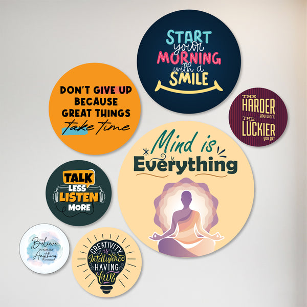 TodFod Round Motivational Quote Wall Hanging Decor Set | 12 & 10 Inch Inspirational MDF Wood Plaques for Home & Office