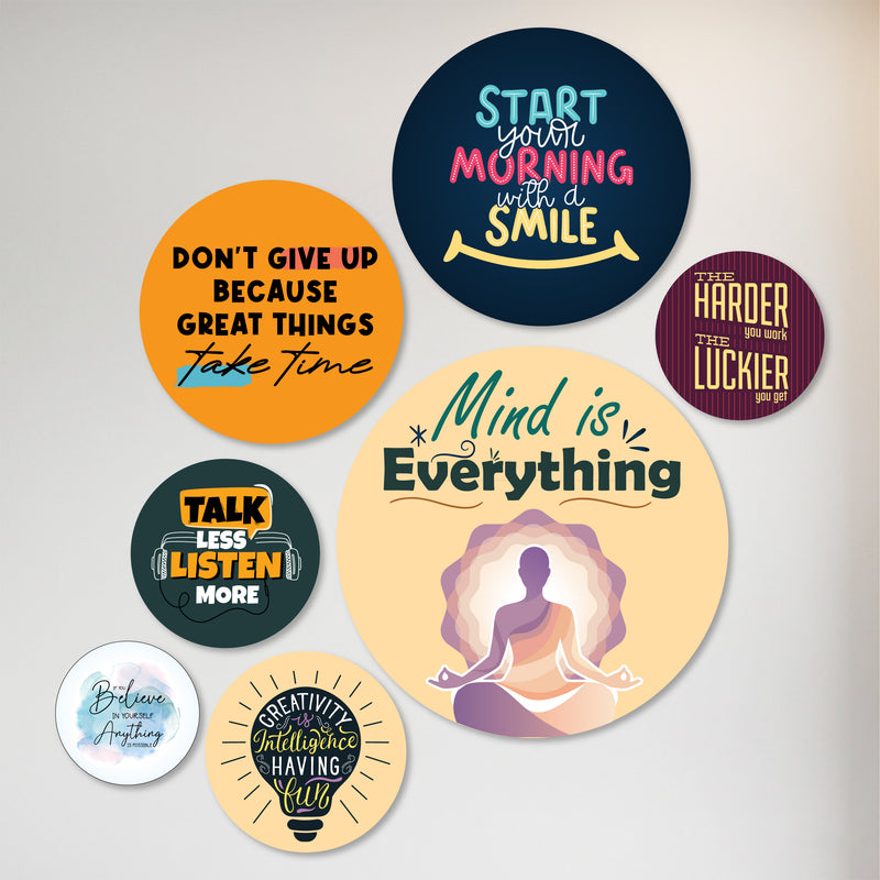 TodFod Round Motivational Quote Wall Hanging Decor Set | 12 & 10 Inch Inspirational MDF Wood Plaques for Home & Office
