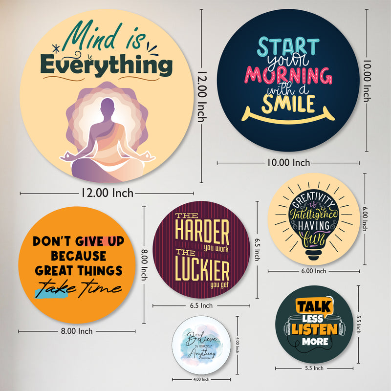 TodFod Round Motivational Quote Wall Hanging Decor Set | 12 & 10 Inch Inspirational MDF Wood Plaques for Home & Office