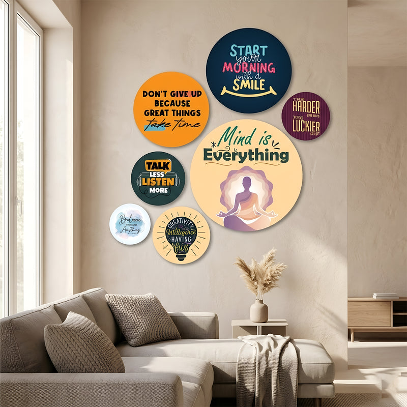 TodFod Round Motivational Quote Wall Hanging Decor Set | 12 & 10 Inch Inspirational MDF Wood Plaques for Home & Office