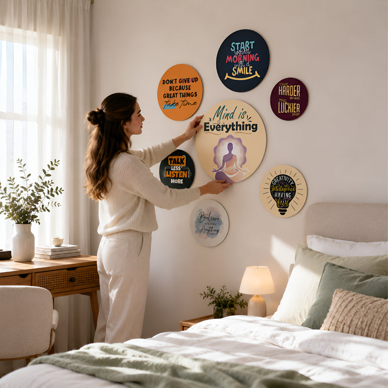 TodFod Round Motivational Quote Wall Hanging Decor Set | 12 & 10 Inch Inspirational MDF Wood Plaques for Home & Office