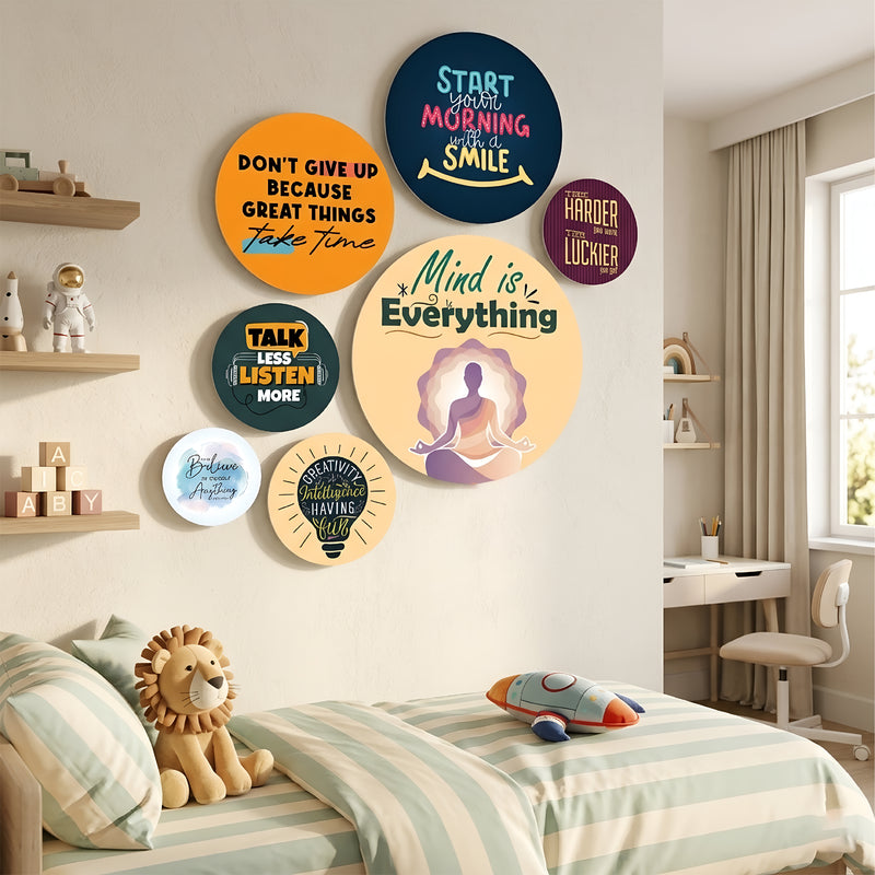 TodFod Round Motivational Quote Wall Hanging Decor Set | 12 & 10 Inch Inspirational MDF Wood Plaques for Home & Office