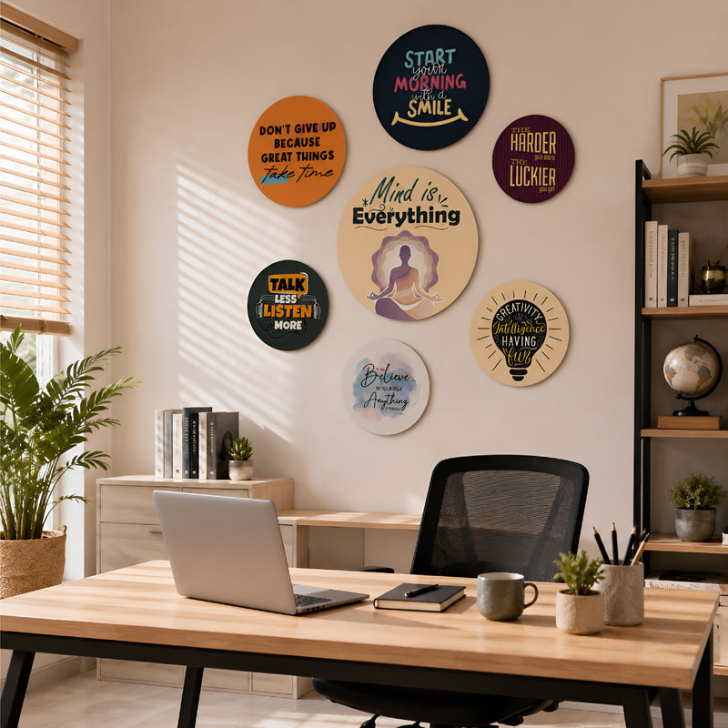 TodFod Round Motivational Quote Wall Hanging Decor Set | 12 & 10 Inch Inspirational MDF Wood Plaques for Home & Office