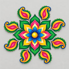 Todfod Royal Petal Paisley Wooden MDF Rangoli 14 Inch | Colourful Floral Floor Decor for Home Entrance Diwali and Pooja Decoration