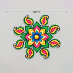 Todfod Royal Petal Paisley Wooden MDF Rangoli 14 Inch | Colourful Floral Floor Decor for Home Entrance Diwali and Pooja Decoration