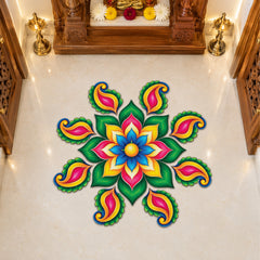 Todfod Royal Petal Paisley Wooden MDF Rangoli 14 Inch | Colourful Floral Floor Decor for Home Entrance Diwali and Pooja Decoration