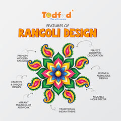 Todfod Royal Petal Paisley Wooden MDF Rangoli 14 Inch | Colourful Floral Floor Decor for Home Entrance Diwali and Pooja Decoration