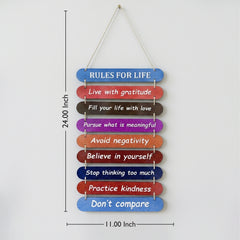 TodFod Rules of Life Wall Hanging Decor | 24x11 Inch Motivational Multi-Color Wooden Plank Sign for Home & Office - Todfod