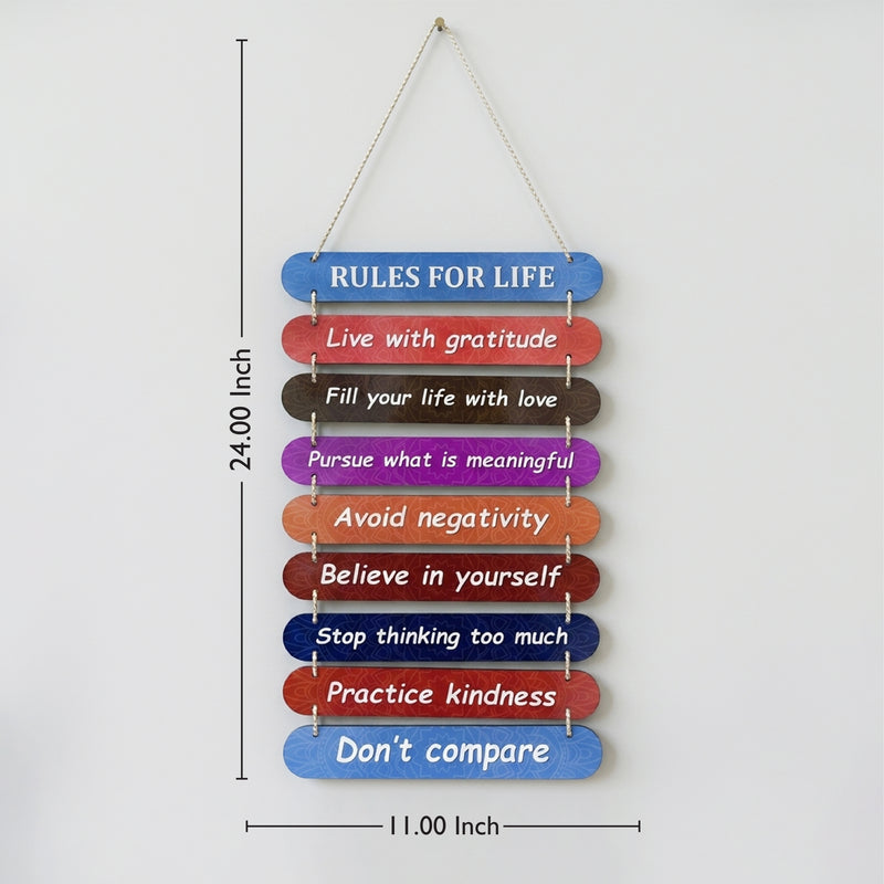 TodFod Rules of Life Wall Hanging Decor | 24x11 Inch Motivational Multi-Color Wooden Plank Sign for Home & Office - Todfod