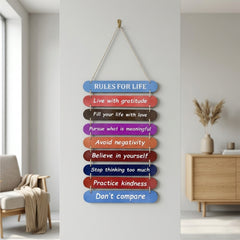 TodFod Rules of Life Wall Hanging Decor | 24x11 Inch Motivational Multi-Color Wooden Plank Sign for Home & Office - Todfod