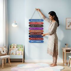 TodFod Rules of Life Wall Hanging Decor | 24x11 Inch Motivational Multi-Color Wooden Plank Sign for Home & Office - Todfod