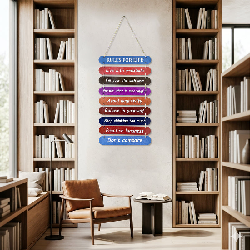 TodFod Rules of Life Wall Hanging Decor | 24x11 Inch Motivational Multi-Color Wooden Plank Sign for Home & Office - Todfod