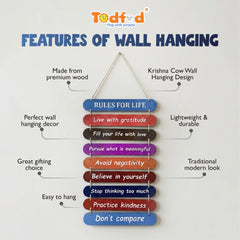 TodFod Rules of Life Wall Hanging Decor | 24x11 Inch Motivational Multi-Color Wooden Plank Sign for Home & Office - Todfod