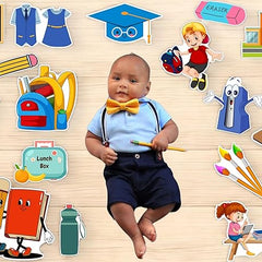 Todfod School Theme Photo Booth Props | 20+ Pcs Baby Photography Cards for Newborn Monthly Milestone, Back to School Photoshoot Decorations, Kids Birthday Party Supplies (Cardstock)