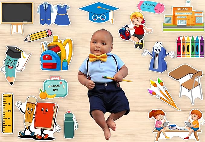 Todfod School Theme Photo Booth Props | 20+ Pcs Baby Photography Cards for Newborn Monthly Milestone, Back to School Photoshoot Decorations, Kids Birthday Party Supplies (Cardstock)