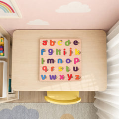 Todfod Small abcd Wooden Alphabet Puzzle Board for Kids | Lowercase a to z Letter Matching Educational Toy | Montessori Wooden Learning Puzzle for Toddlers 2+ Years | Early Brain Development & Fine Motor Skills Toy