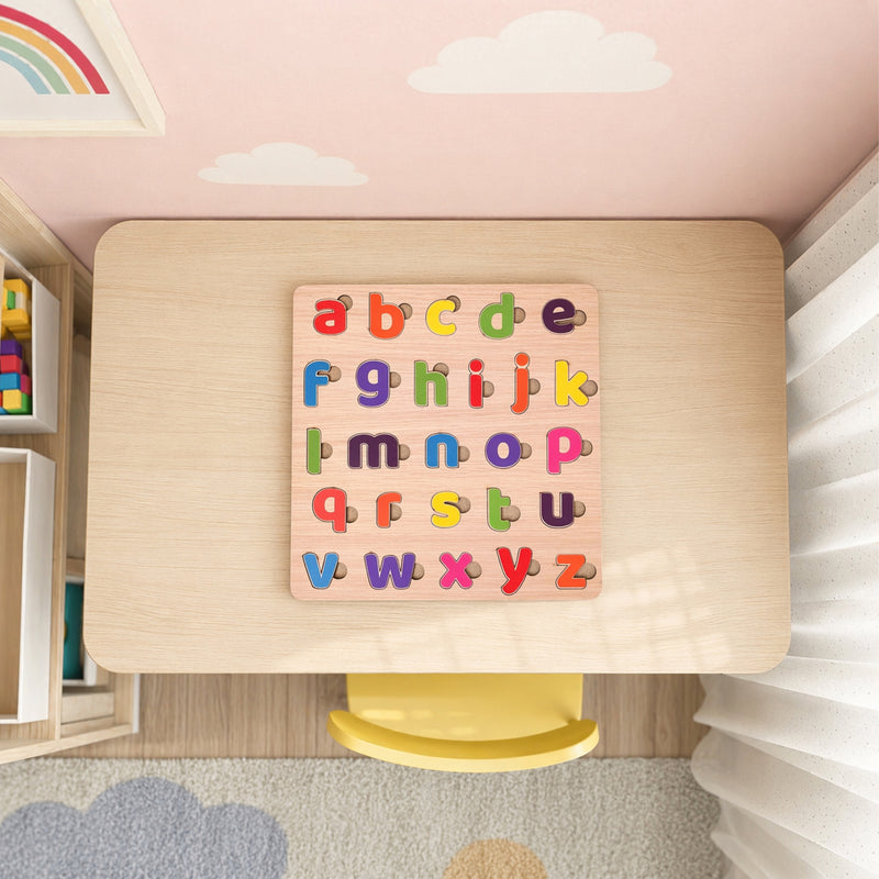 Todfod Small abcd Wooden Alphabet Puzzle Board for Kids | Lowercase a to z Letter Matching Educational Toy | Montessori Wooden Learning Puzzle for Toddlers 2+ Years | Early Brain Development & Fine Motor Skills Toy