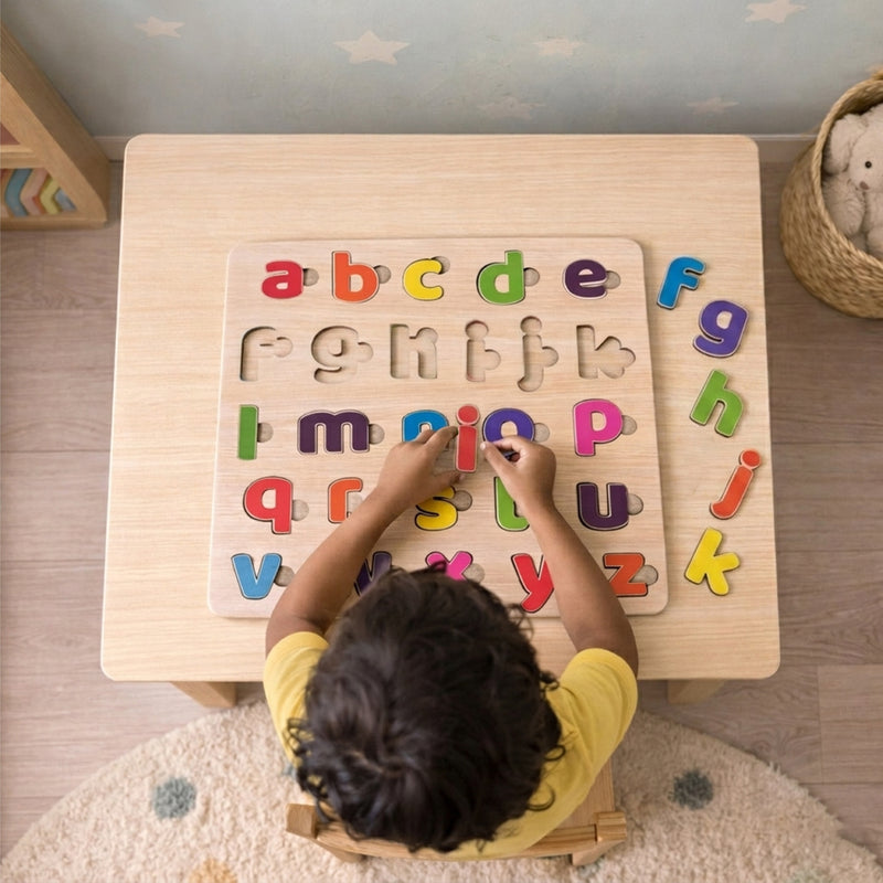 Todfod Small abcd Wooden Alphabet Puzzle Board for Kids | Lowercase a to z Letter Matching Educational Toy | Montessori Wooden Learning Puzzle for Toddlers 2+ Years | Early Brain Development & Fine Motor Skills Toy