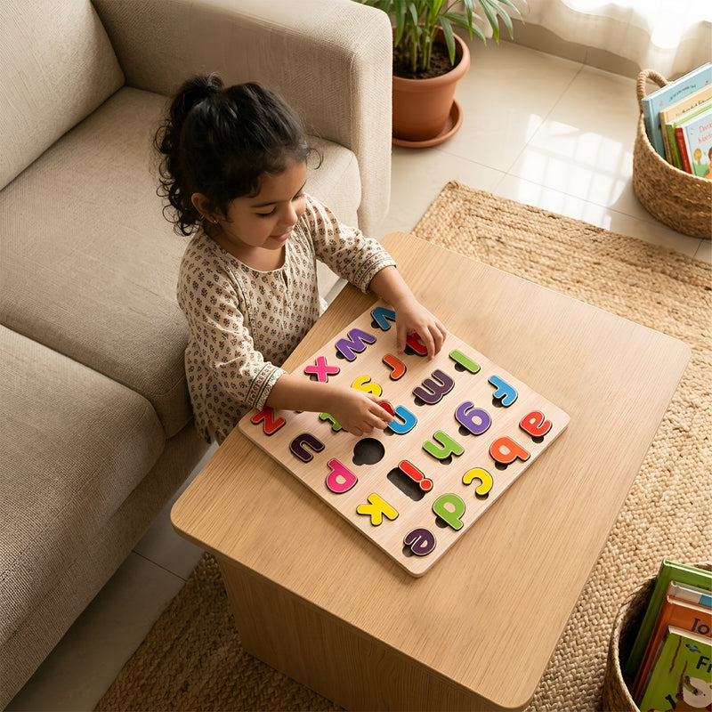 Todfod Small abcd Wooden Alphabet Puzzle Board for Kids | Lowercase a to z Letter Matching Educational Toy | Montessori Wooden Learning Puzzle for Toddlers 2+ Years | Early Brain Development & Fine Motor Skills Toy