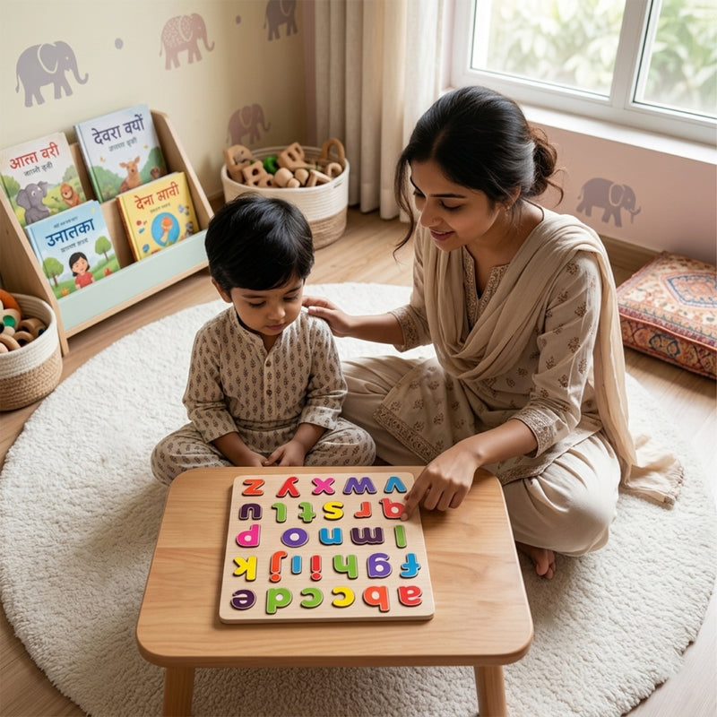 Todfod Small abcd Wooden Alphabet Puzzle Board for Kids | Lowercase a to z Letter Matching Educational Toy | Montessori Wooden Learning Puzzle for Toddlers 2+ Years | Early Brain Development & Fine Motor Skills Toy
