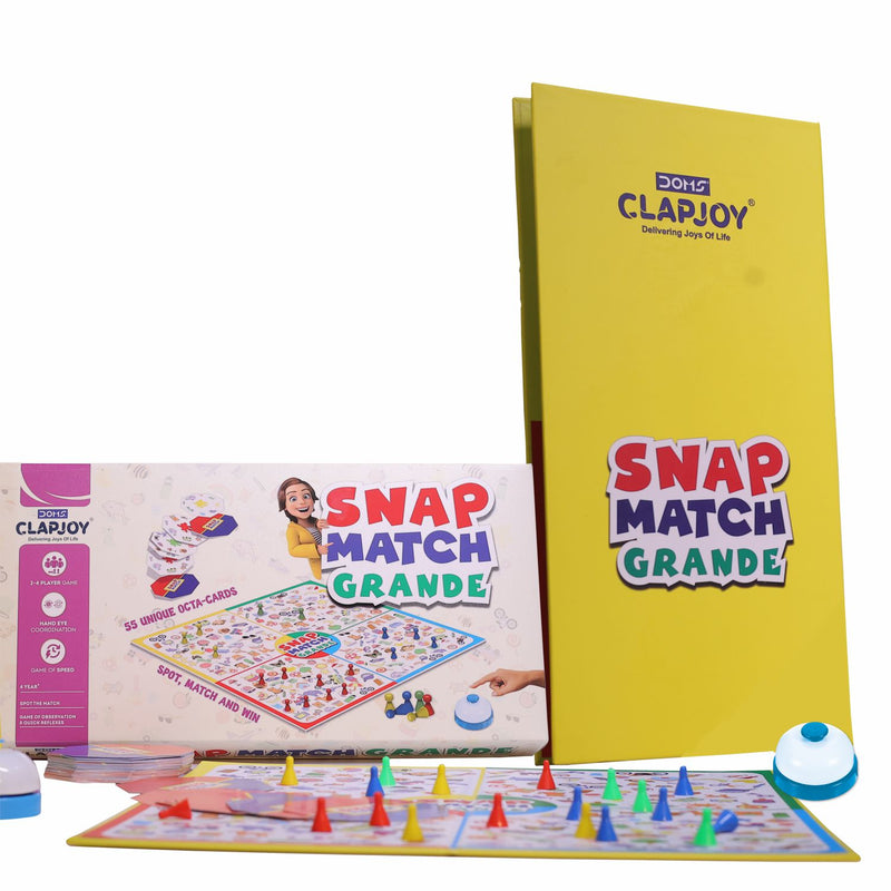 Snap Match Grande Fast-Paced Board Game for Kids & Family | 55 Octa-Cards, Game Board, Pawns & Call Bell | Speed, Pattern Recognition & Observation Skill Game (Ages 4+)
