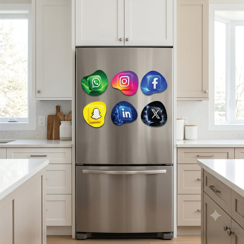 TodFod Social Media Fridge Magnet Set of 6 | 3 Inch App Logos MDF Wood Magnets for Office & Home Decor