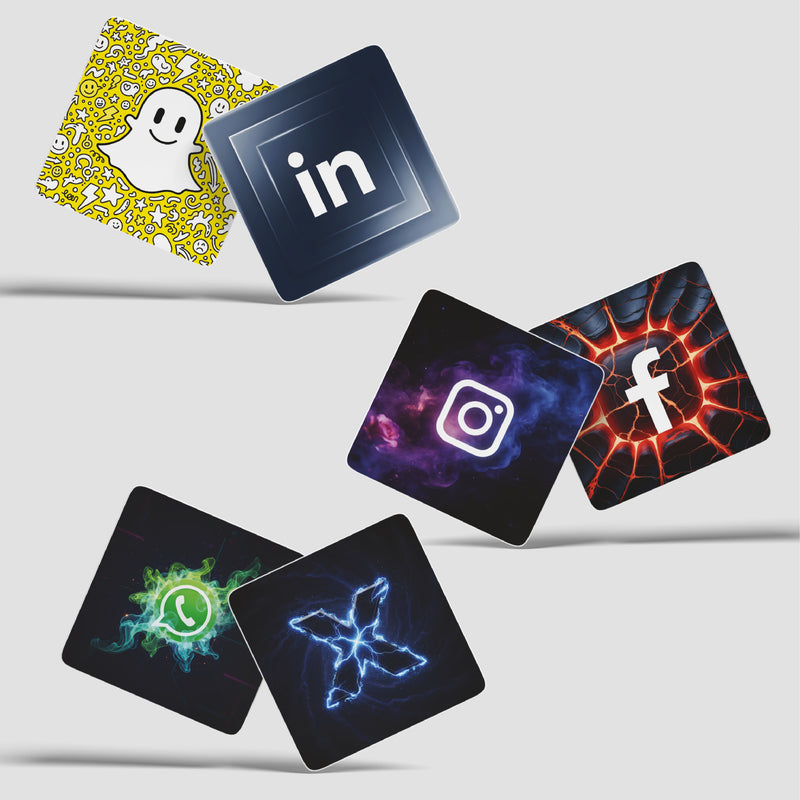 Smaran Social Media Theme MDF Wooden Tea Coffee Coasters Set of 6 | 4x4 Inch Reusable Table Drink Coasters with App Icons | Heat Resistant Cup Mats for Modern Home Office Desk Decor & Gifts